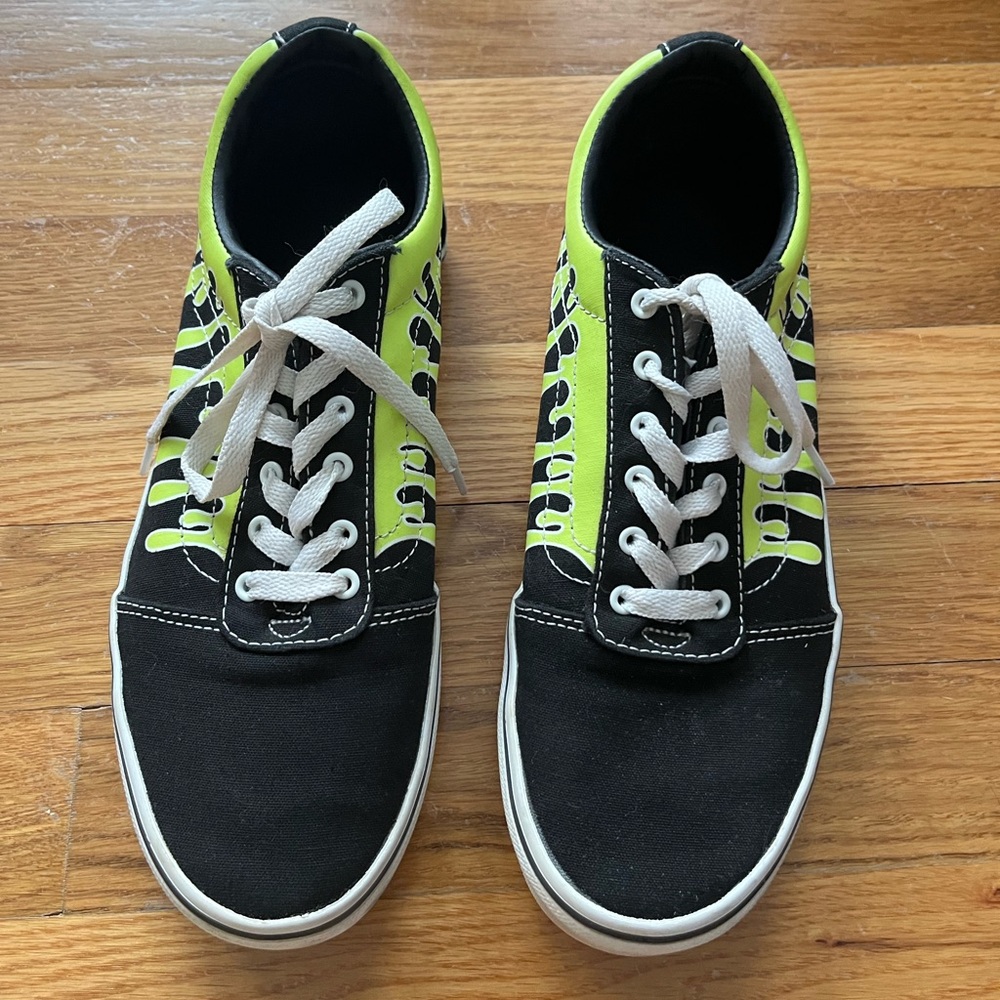 VANS ERA Glow in the Dark Black PAINT DRIP Neon Green Skate Shoes YOUTH SIZE 7